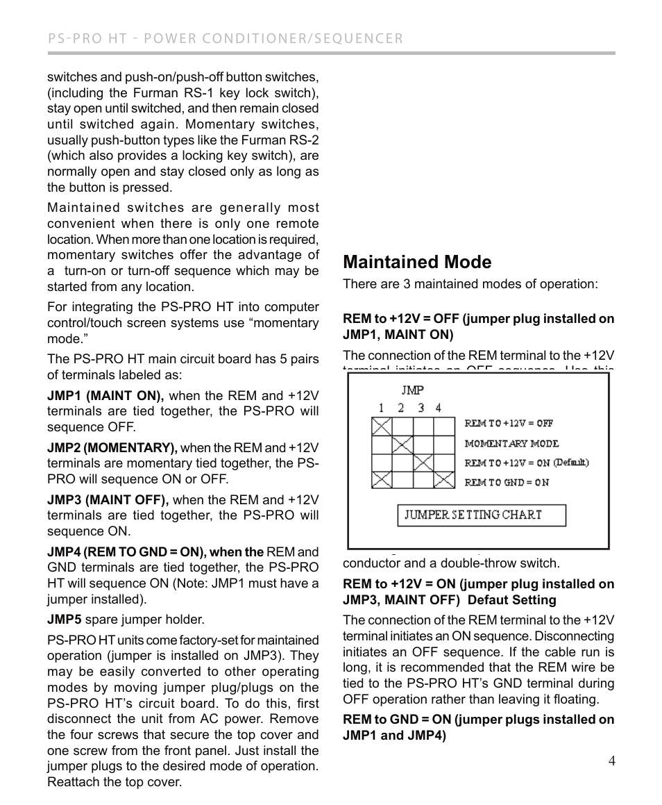 Maintained mode | Furman Sound PS-PRO HT User Manual | Page 5 / 12