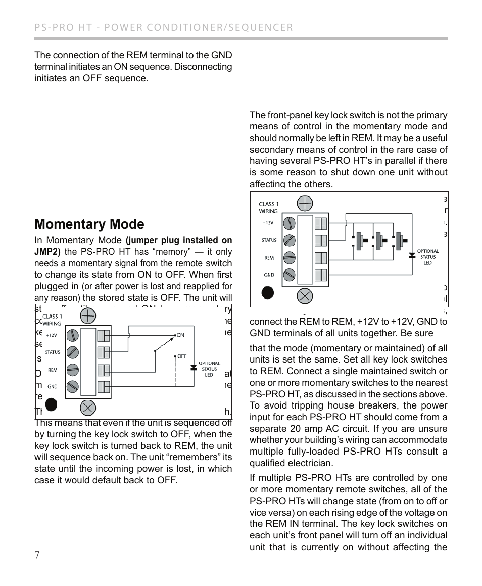 Momentary mode, Multiple units | Furman Sound PS-PRO HT User Manual | Page 8 / 12