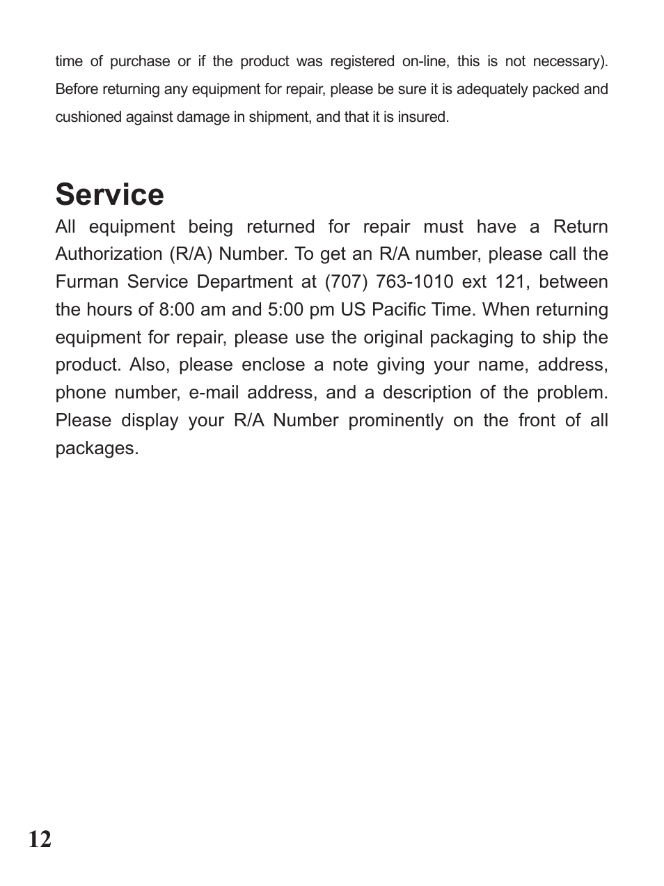 Service | Furman Sound PST-8D User Manual | Page 12 / 36