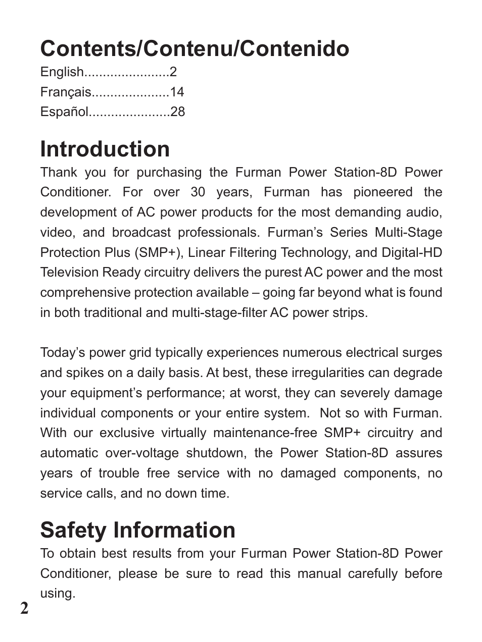 Furman Sound PST-8D User Manual | Page 2 / 36