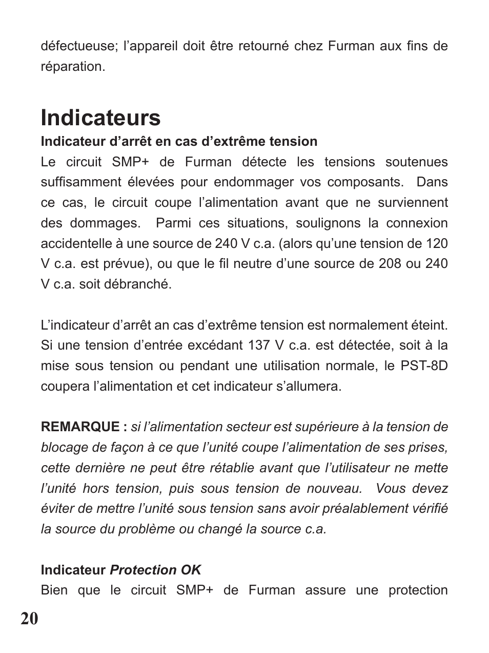 Indicateurs | Furman Sound PST-8D User Manual | Page 20 / 36