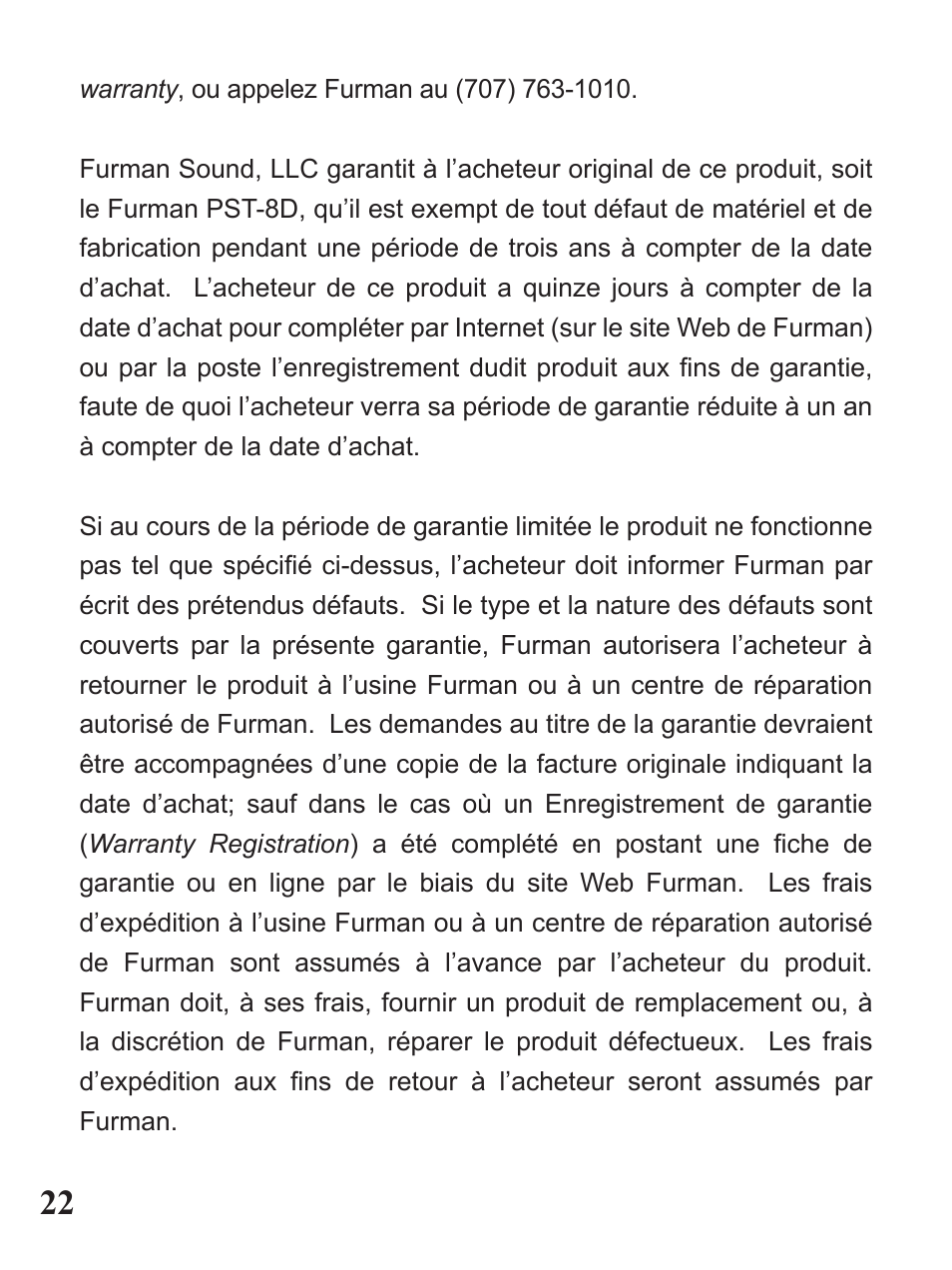 Furman Sound PST-8D User Manual | Page 22 / 36