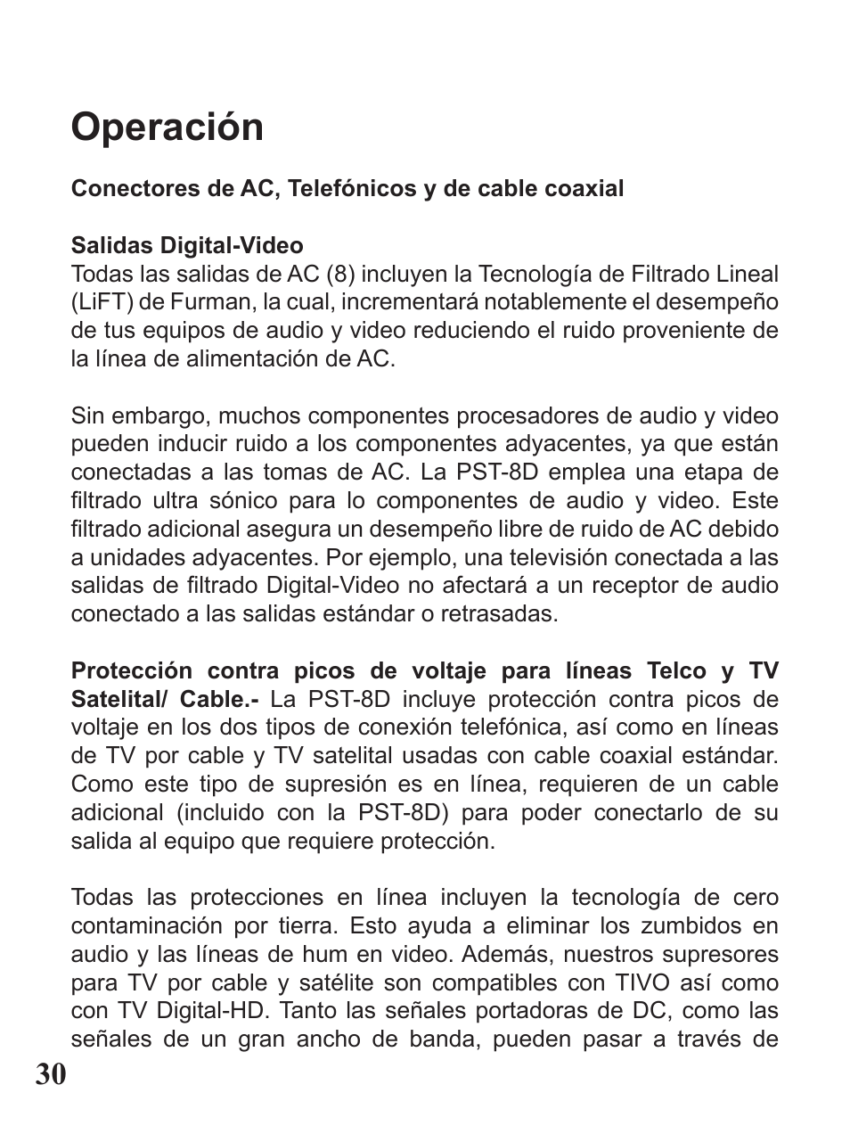 Operación | Furman Sound PST-8D User Manual | Page 30 / 36