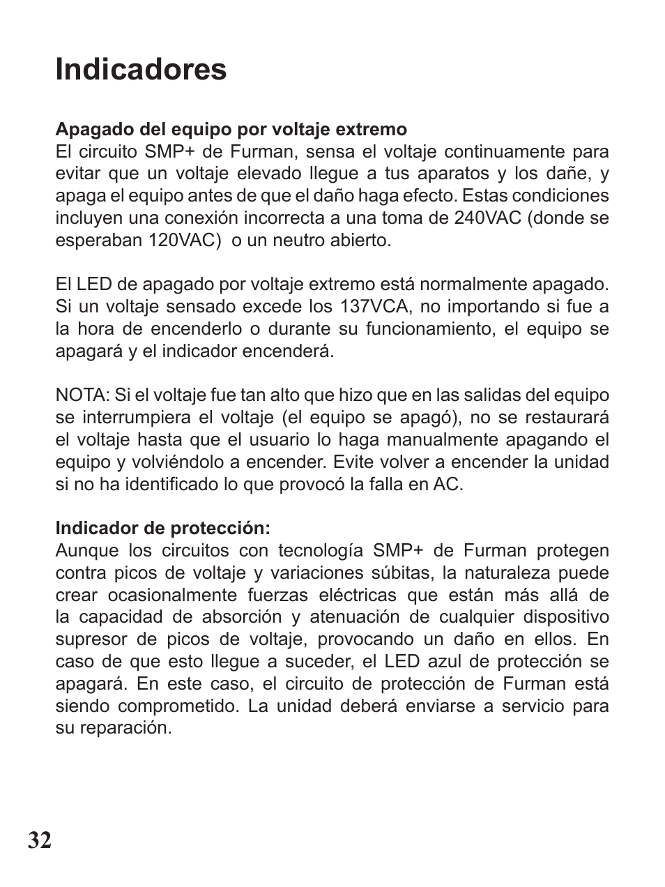 Indicadores | Furman Sound PST-8D User Manual | Page 32 / 36