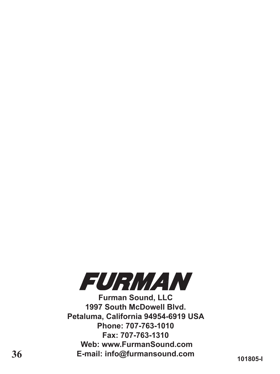 Furman Sound PST-8D User Manual | Page 36 / 36