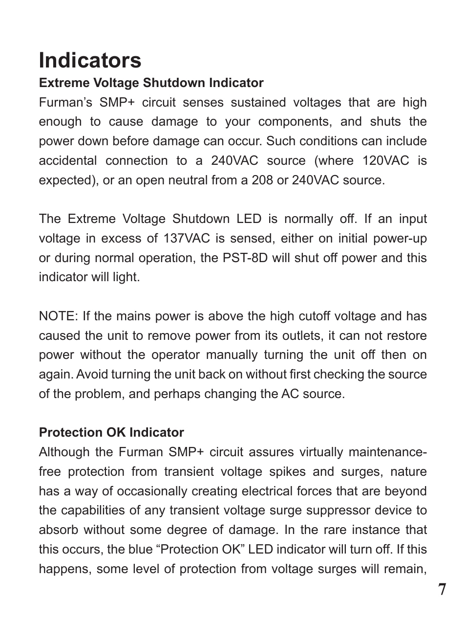 Indicators | Furman Sound PST-8D User Manual | Page 7 / 36