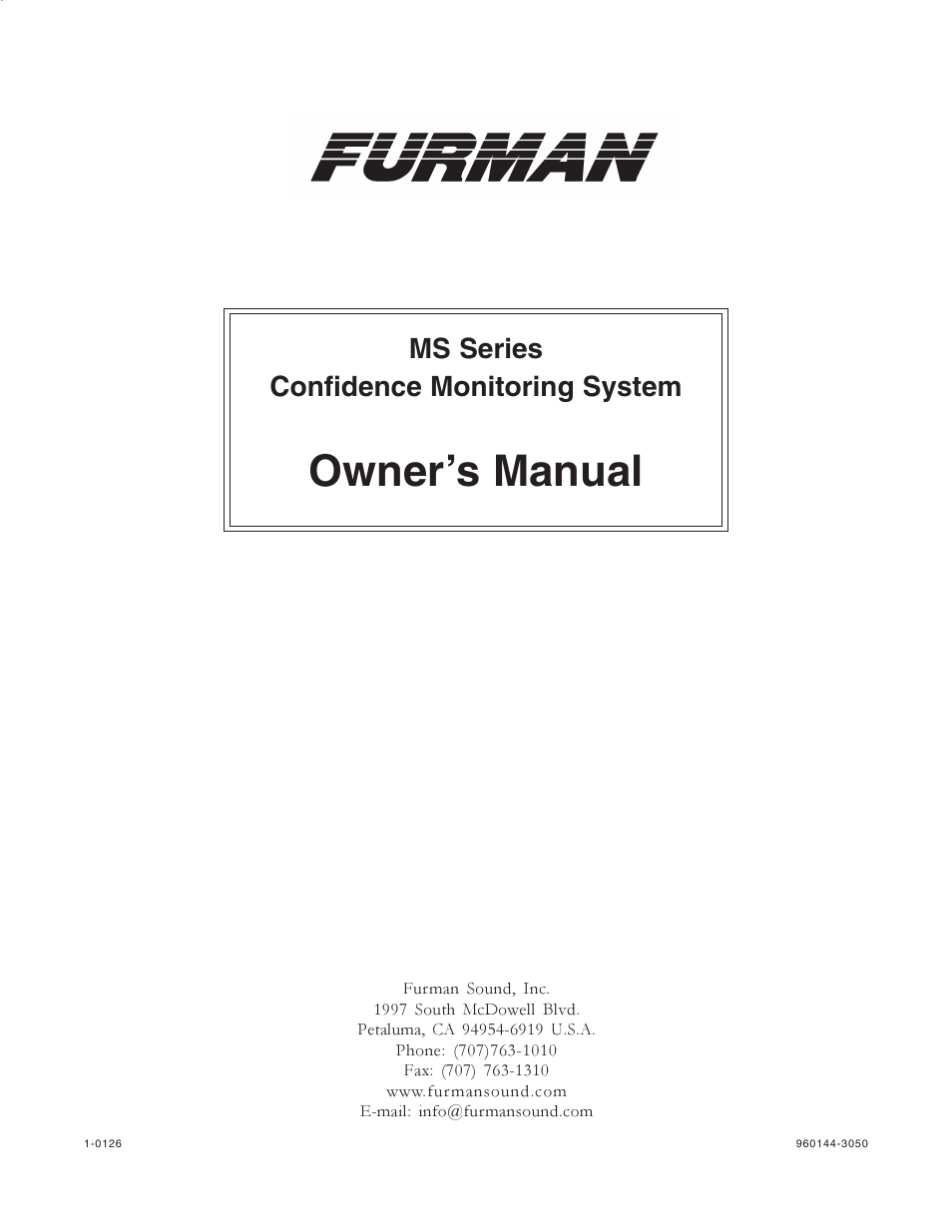 Furman Sound CONFIDENCE MS2A-1 User Manual | 12 pages