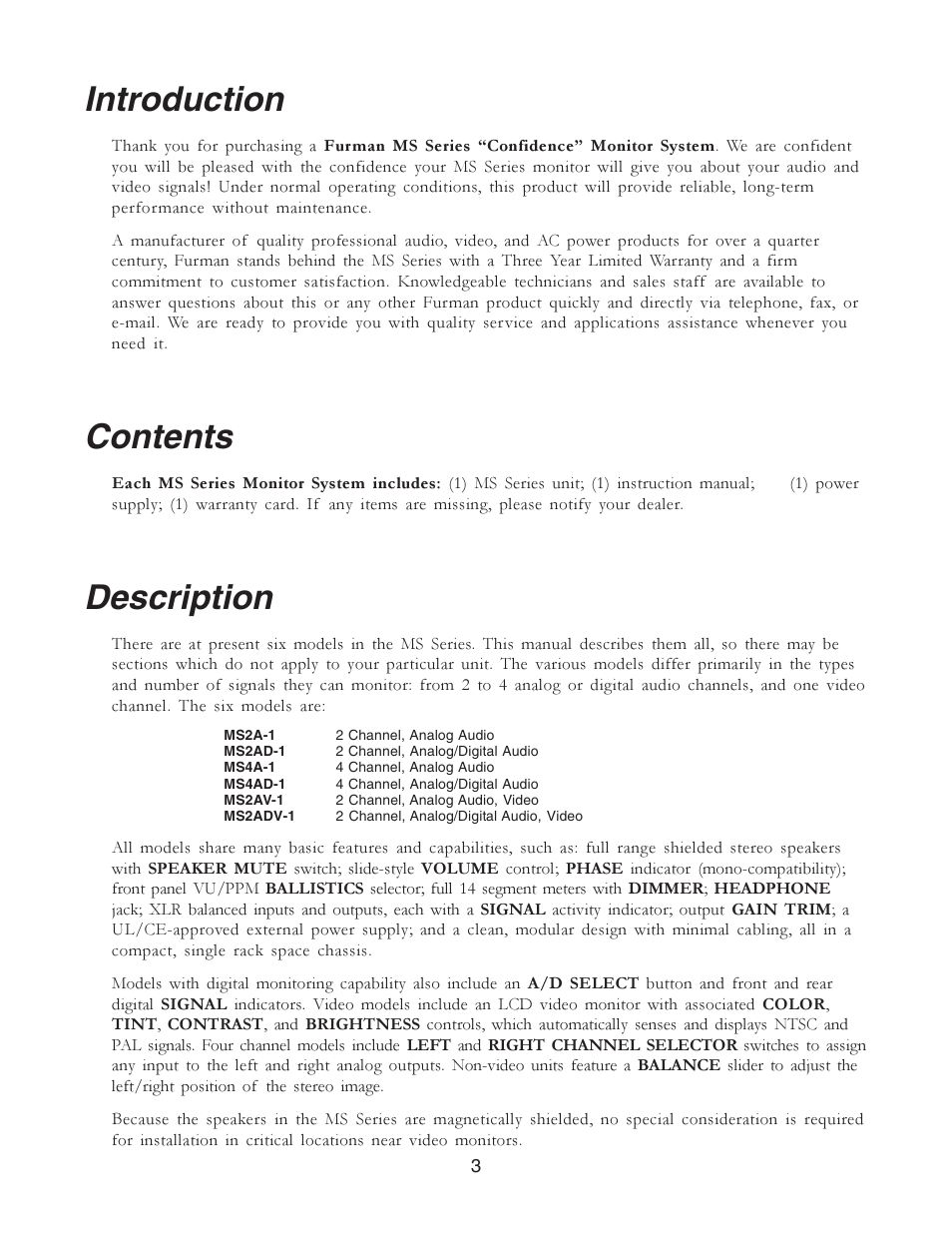 Furman Sound CONFIDENCE MS2A-1 User Manual | Page 3 / 12