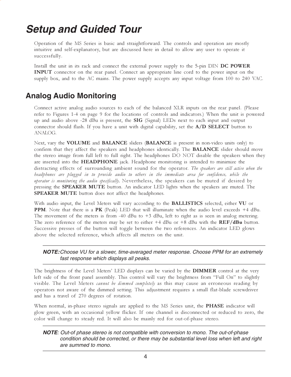 Setup and guided tour, Analog audio monitoring | Furman Sound CONFIDENCE MS2A-1 User Manual | Page 4 / 12