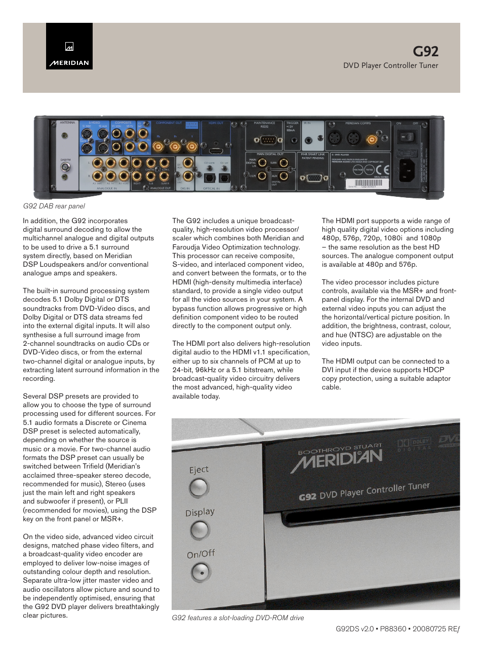 Meridian Audio G92 User Manual | Page 4 / 4