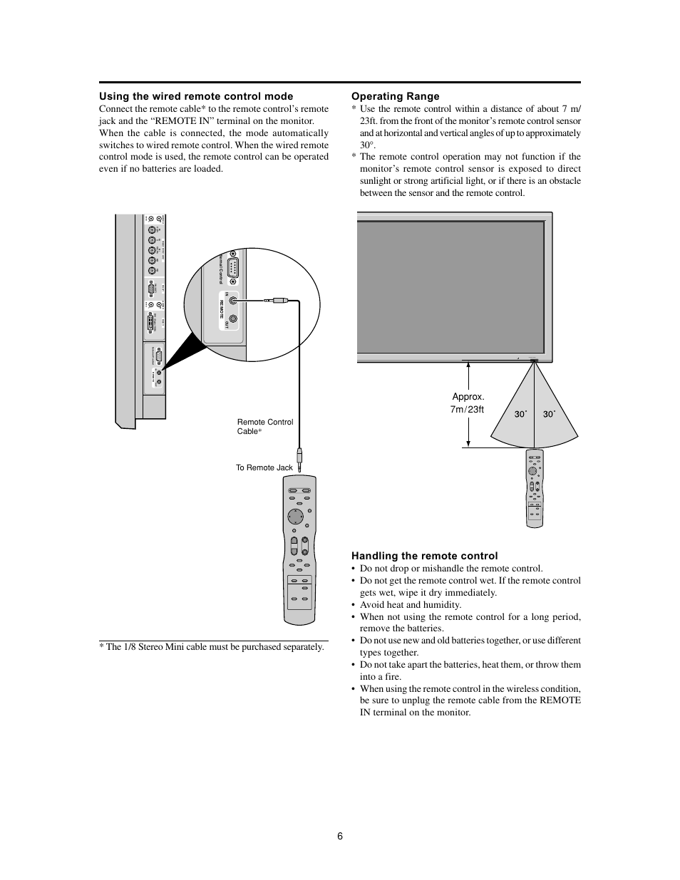 6power/standby, Approx. 7m / 23ft, Remote control cable* to remote jack | Meridian Audio FPP-42HD20 User Manual | Page 12 / 49