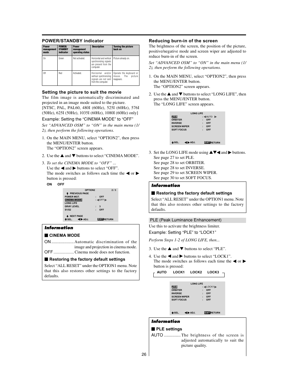 Button is pressed, Set the long life mode using | Meridian Audio FPP-42HD20 User Manual | Page 32 / 49