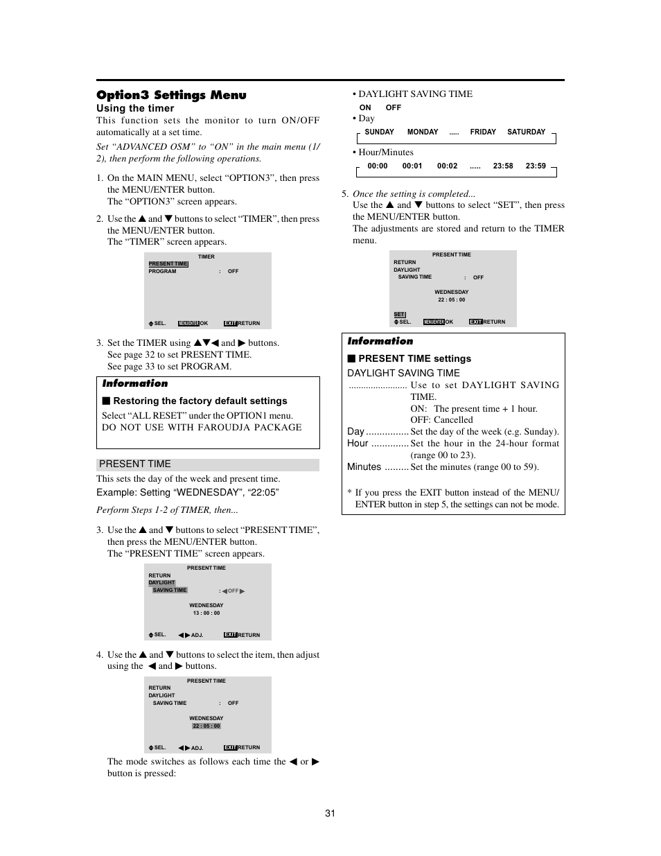Option3 settings menu | Meridian Audio FPP-42HD20 User Manual | Page 37 / 49