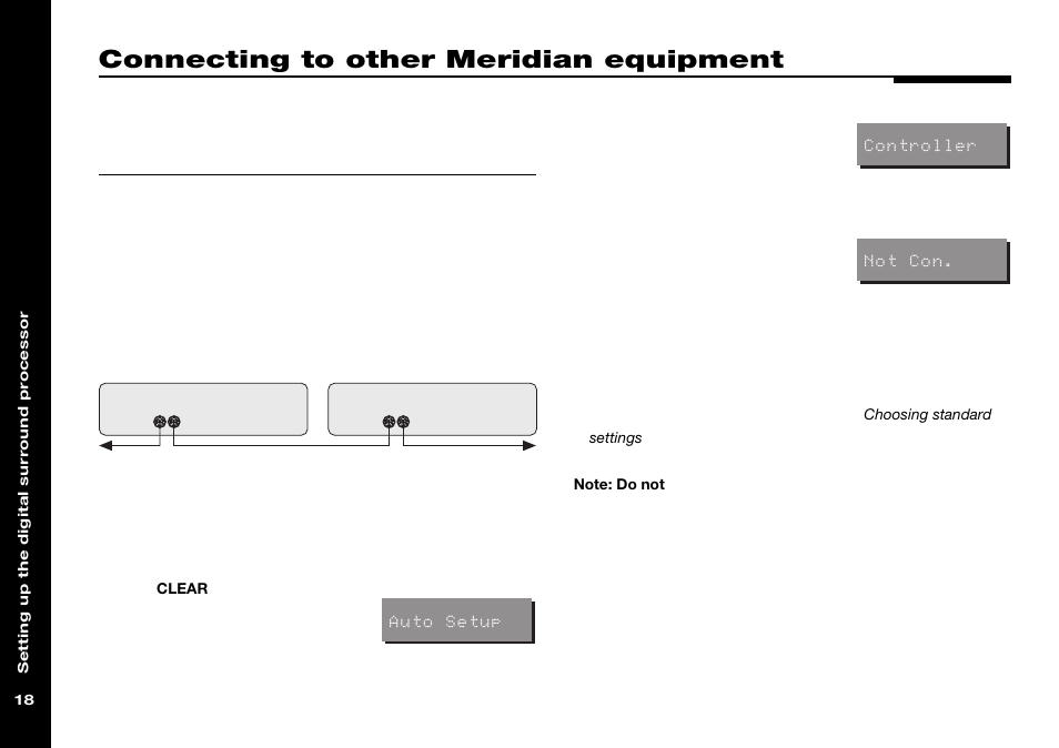 Connecting to other meridian equipment, Automatic setup, To meridian 500 series equipment | Controller, setting, Meridian 500 series operation, setting, Connecting to other meridian, Equipment | Meridian Audio 565 User Manual | Page 22 / 66