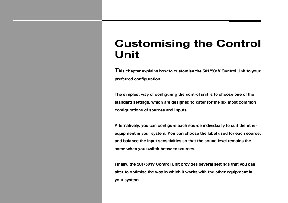 Customising the control unit | Meridian Audio 501 User Manual | Page 23 / 50