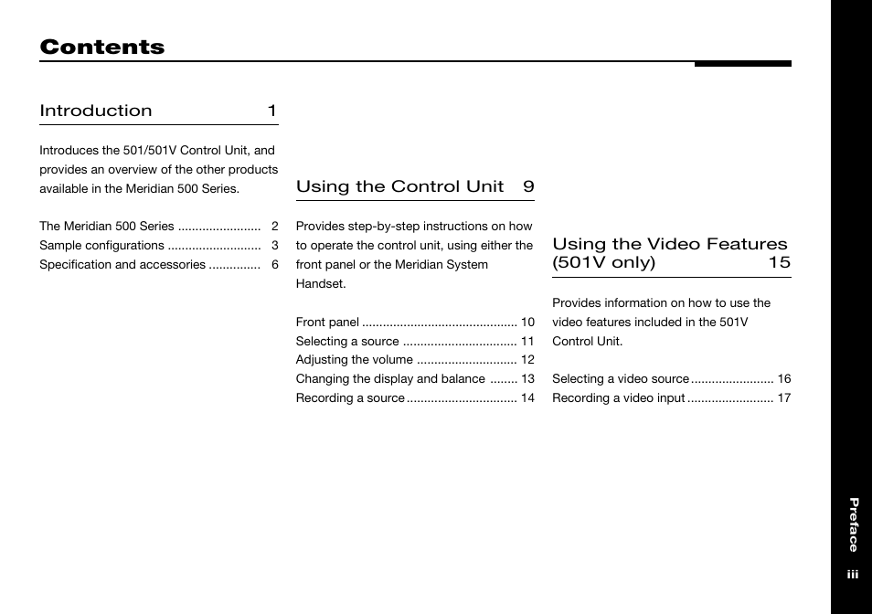 Meridian Audio 501 User Manual | Page 3 / 50