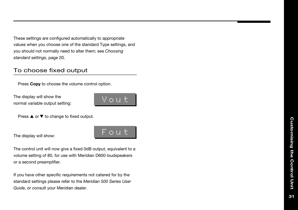 Fixed output, choosing, Fixed output, Vout | Fout | Meridian Audio 501 User Manual | Page 35 / 50
