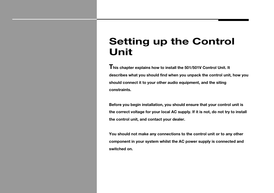 Setting up the control unit | Meridian Audio 501 User Manual | Page 37 / 50