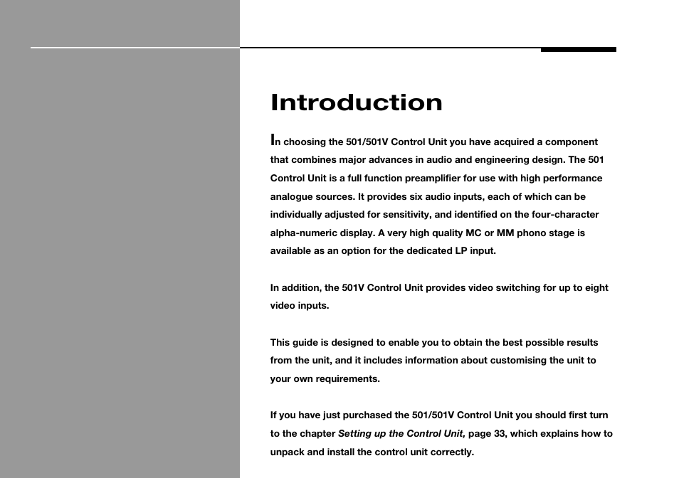 Introduction | Meridian Audio 501 User Manual | Page 5 / 50