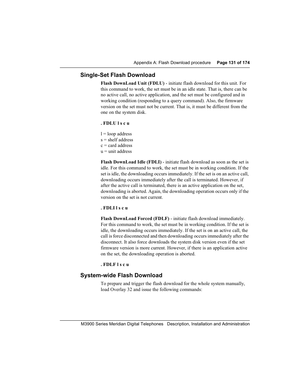 Single-set flash download, System-wide flash download, Sing le-set flash download | Meridian Audio M3900 User Manual | Page 131 / 176