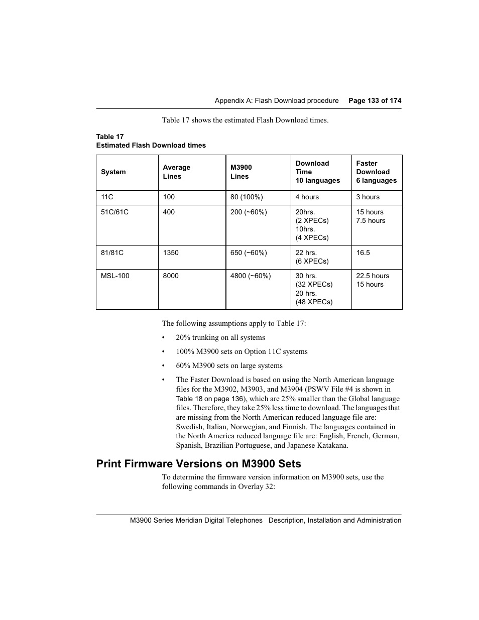 Print firmware versions on m3900 sets | Meridian Audio M3900 User Manual | Page 133 / 176