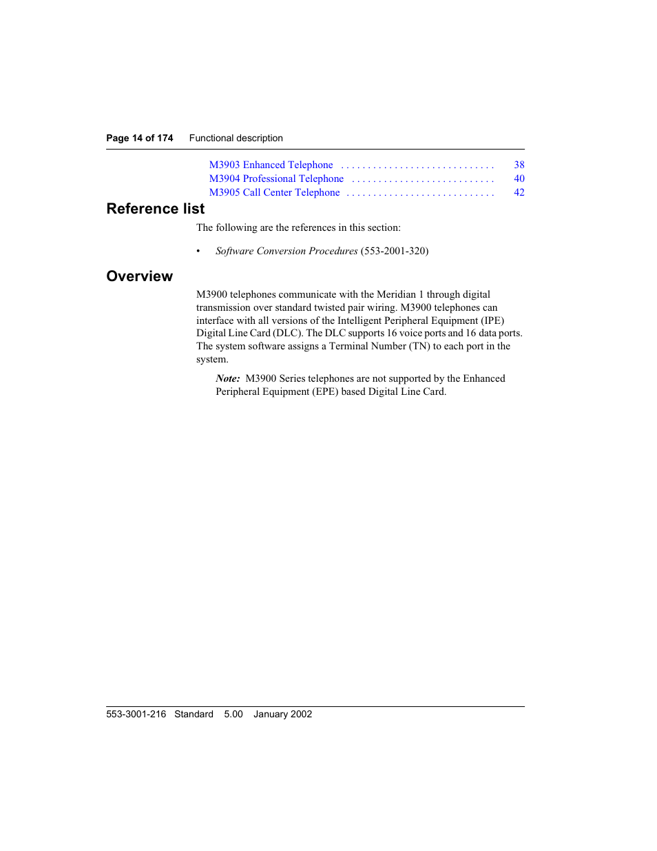 Reference list, Overview | Meridian Audio M3900 User Manual | Page 14 / 176