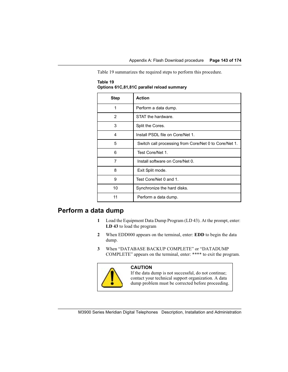 Perform a data dump | Meridian Audio M3900 User Manual | Page 143 / 176