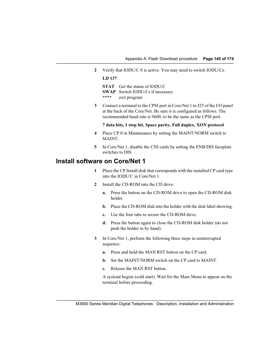 Install software on core/net 1 | Meridian Audio M3900 User Manual | Page 145 / 176