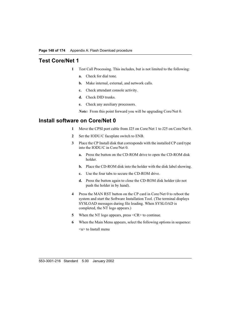 Test core/net 1, Install software on core/net 0 | Meridian Audio M3900 User Manual | Page 148 / 176