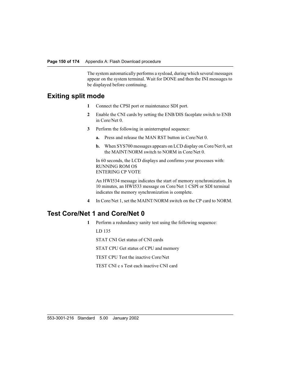 Exiting split mode, Test core/net 1 and core/net 0 | Meridian Audio M3900 User Manual | Page 150 / 176