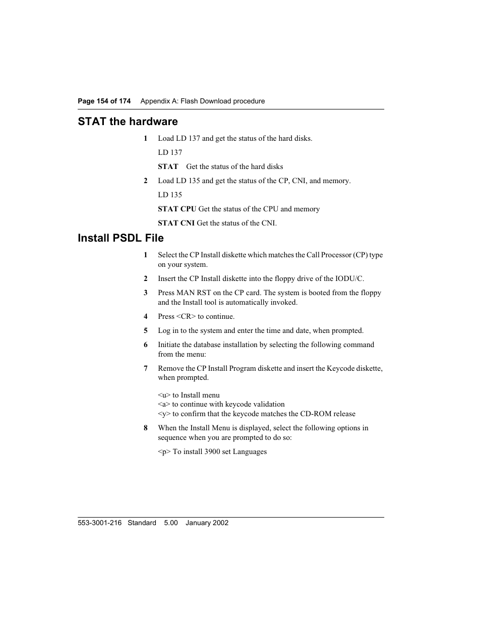 Stat the hardware, Install psdl file, Install psdl file” on pag e 154 | Meridian Audio M3900 User Manual | Page 154 / 176