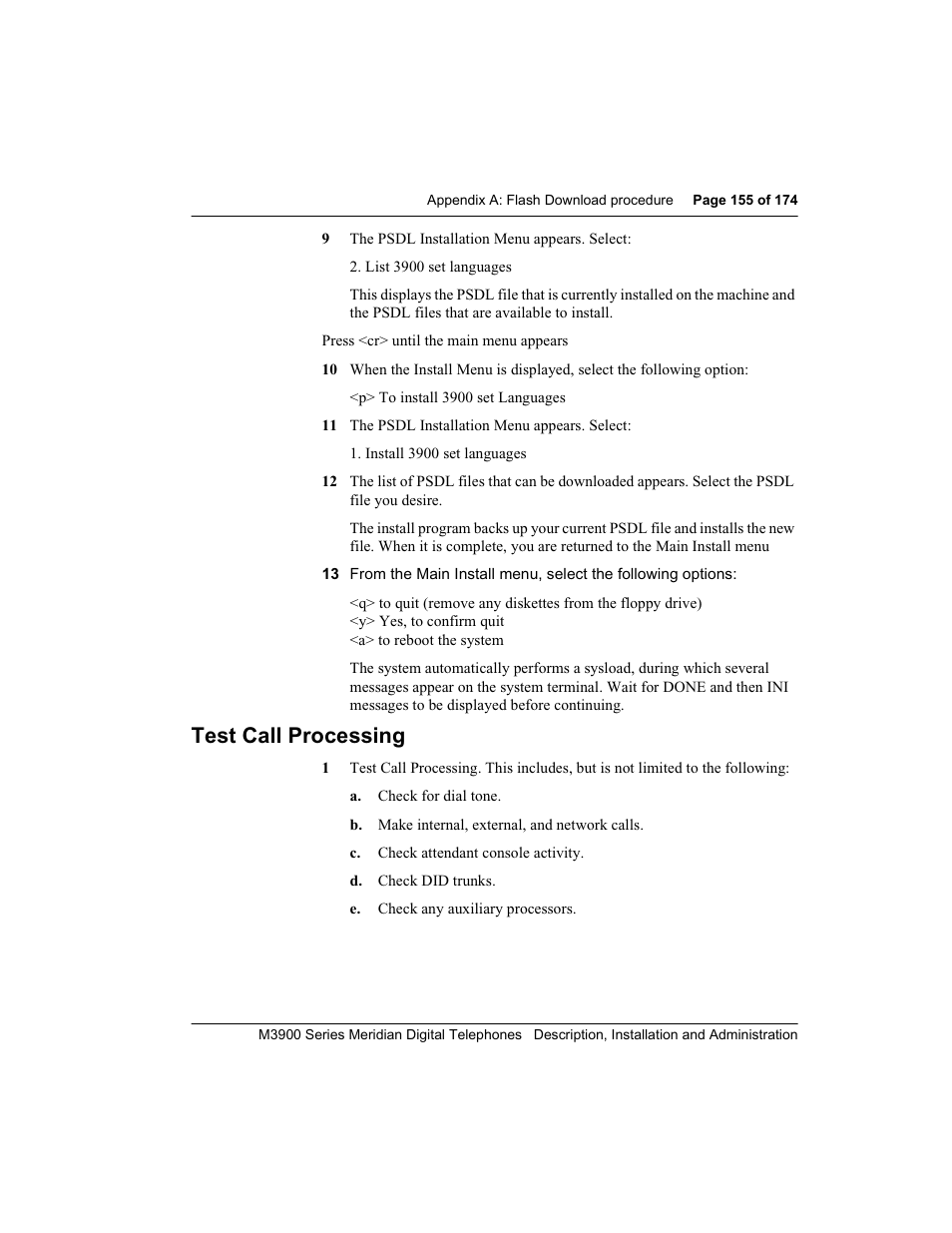 Test call processing | Meridian Audio M3900 User Manual | Page 155 / 176