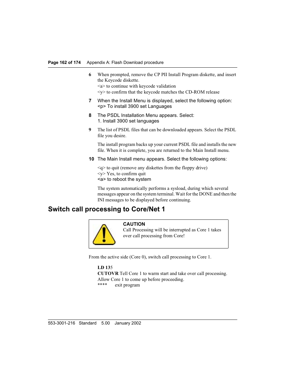 Switch call processing to core/net 1 | Meridian Audio M3900 User Manual | Page 162 / 176