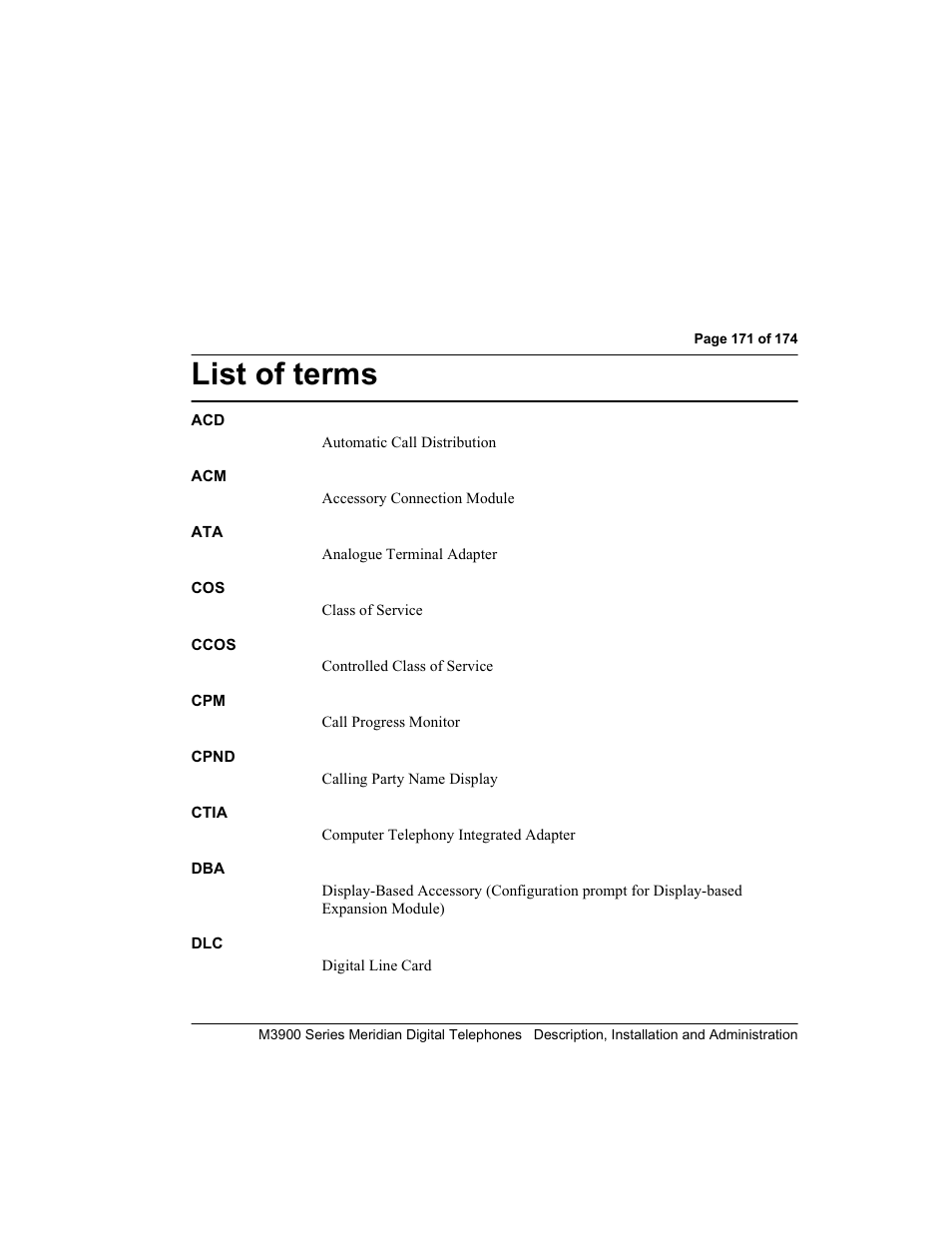 List of terms, F 174, Of 174 | Of 1 | Meridian Audio M3900 User Manual | Page 171 / 176