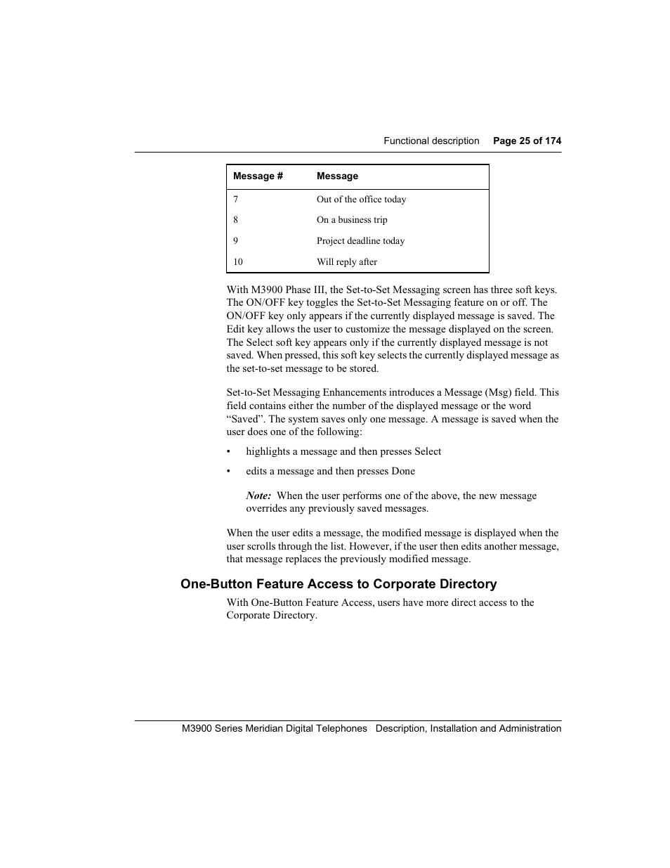 One-button feature access to corporate directory | Meridian Audio M3900 User Manual | Page 25 / 176