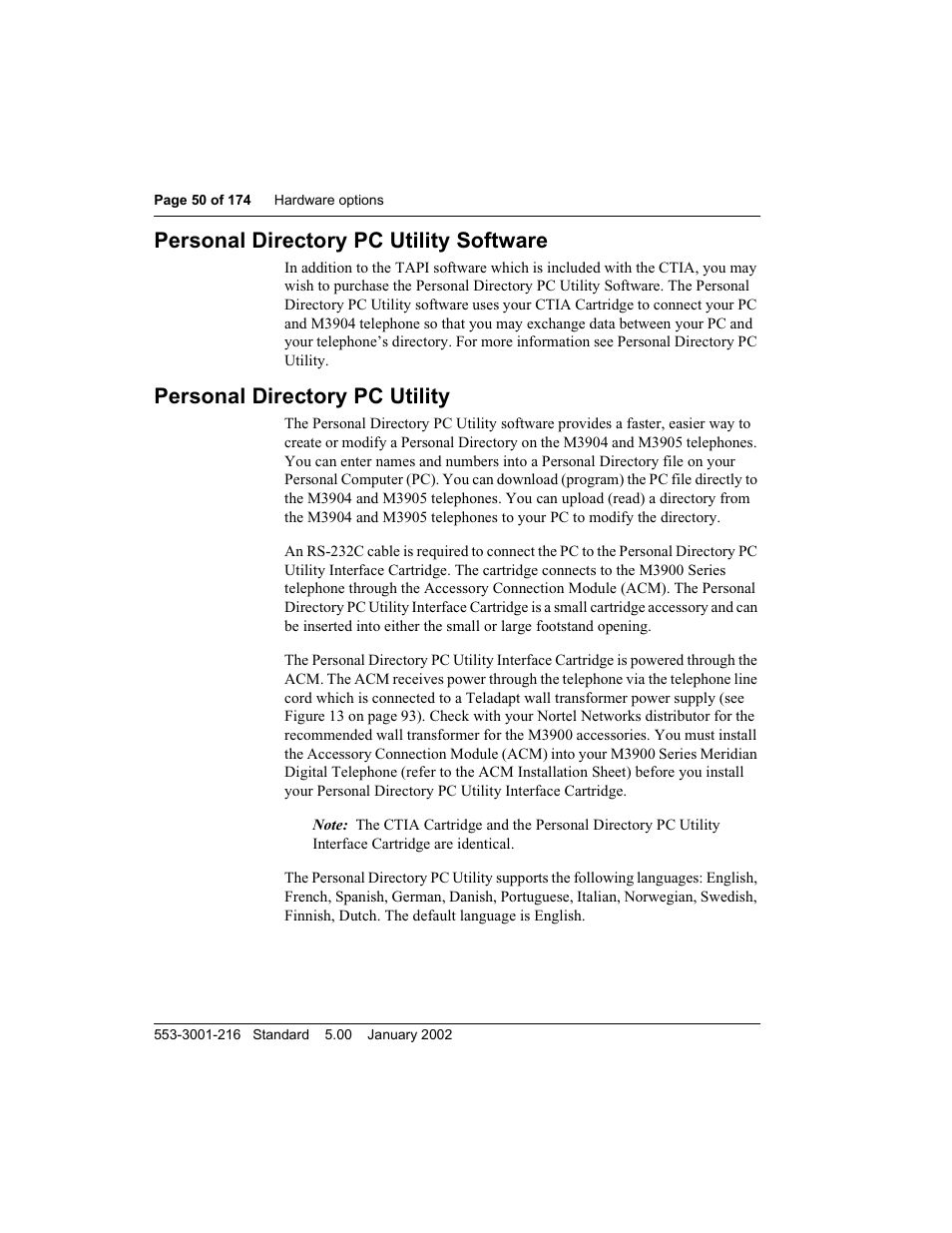 Personal directory pc utility software, Personal directory pc utility | Meridian Audio M3900 User Manual | Page 50 / 176