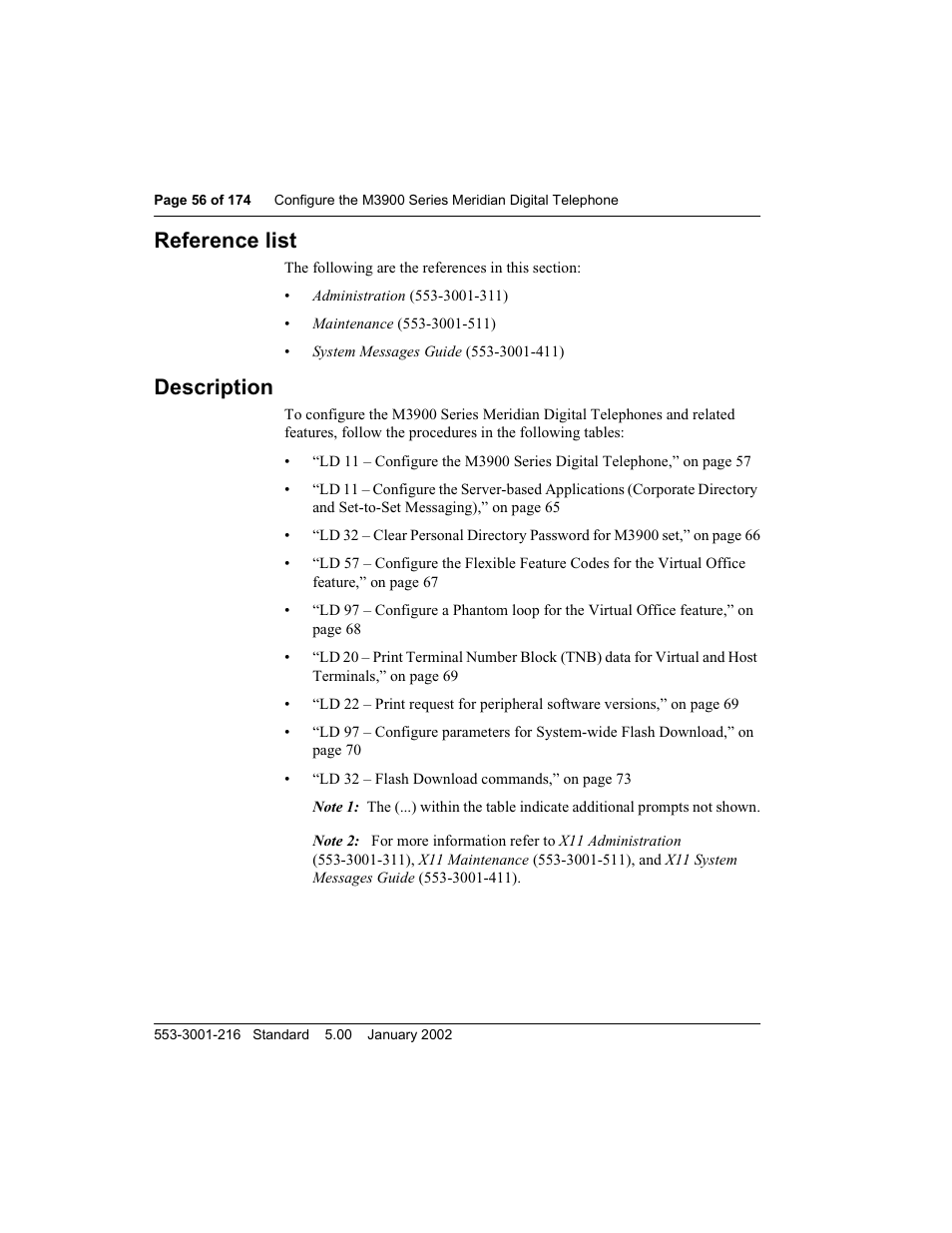 Reference list, Description | Meridian Audio M3900 User Manual | Page 56 / 176