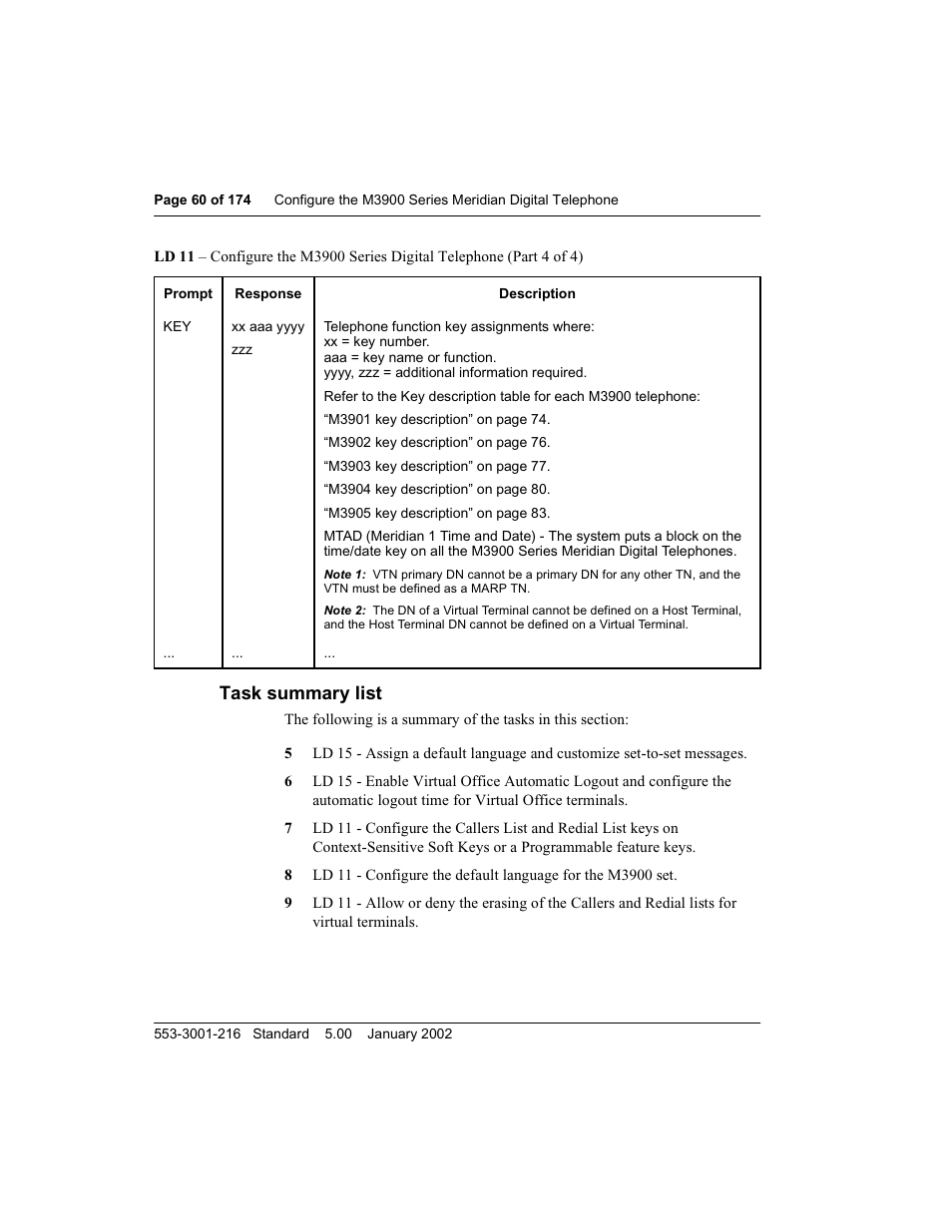 Task summary list | Meridian Audio M3900 User Manual | Page 60 / 176