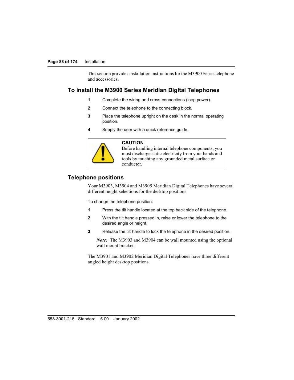 Telephone positions | Meridian Audio M3900 User Manual | Page 88 / 176