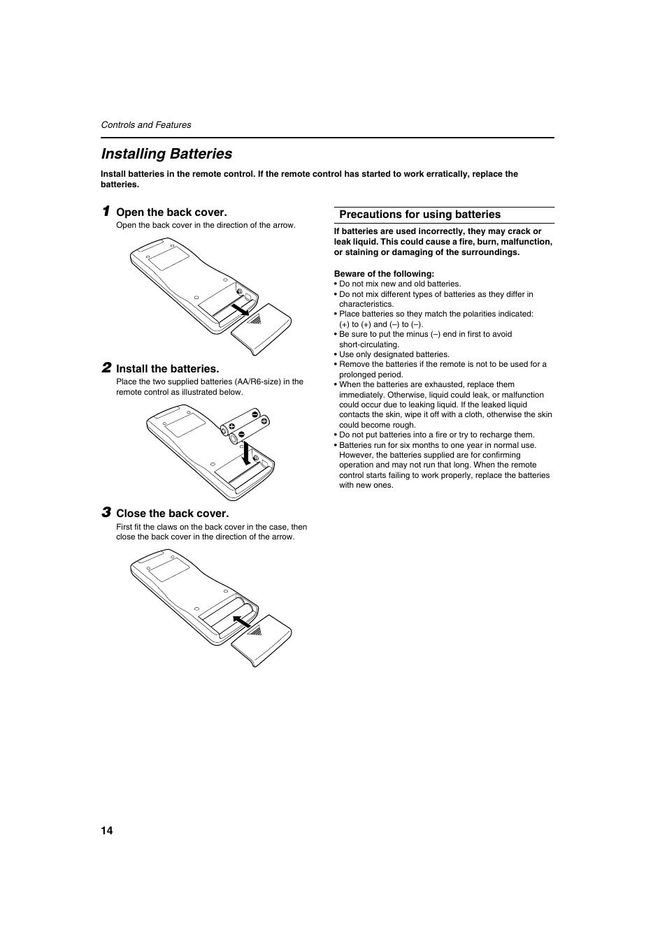 Installing batteries | Meridian Audio FDP-DILA2 User Manual | Page 14 / 80
