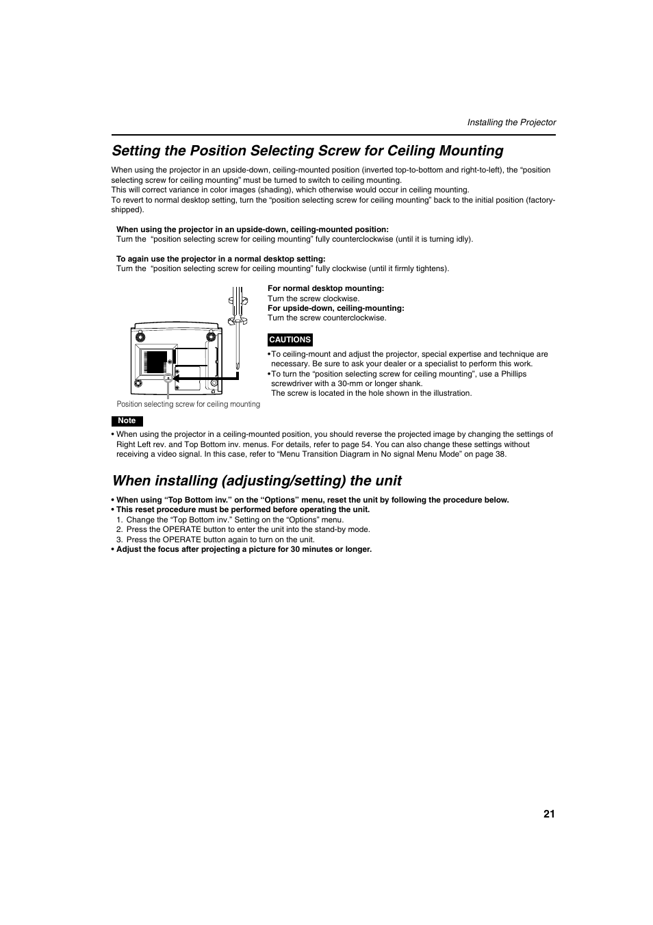When installing (adjusting/setting) the unit | Meridian Audio FDP-DILA2 User Manual | Page 21 / 80