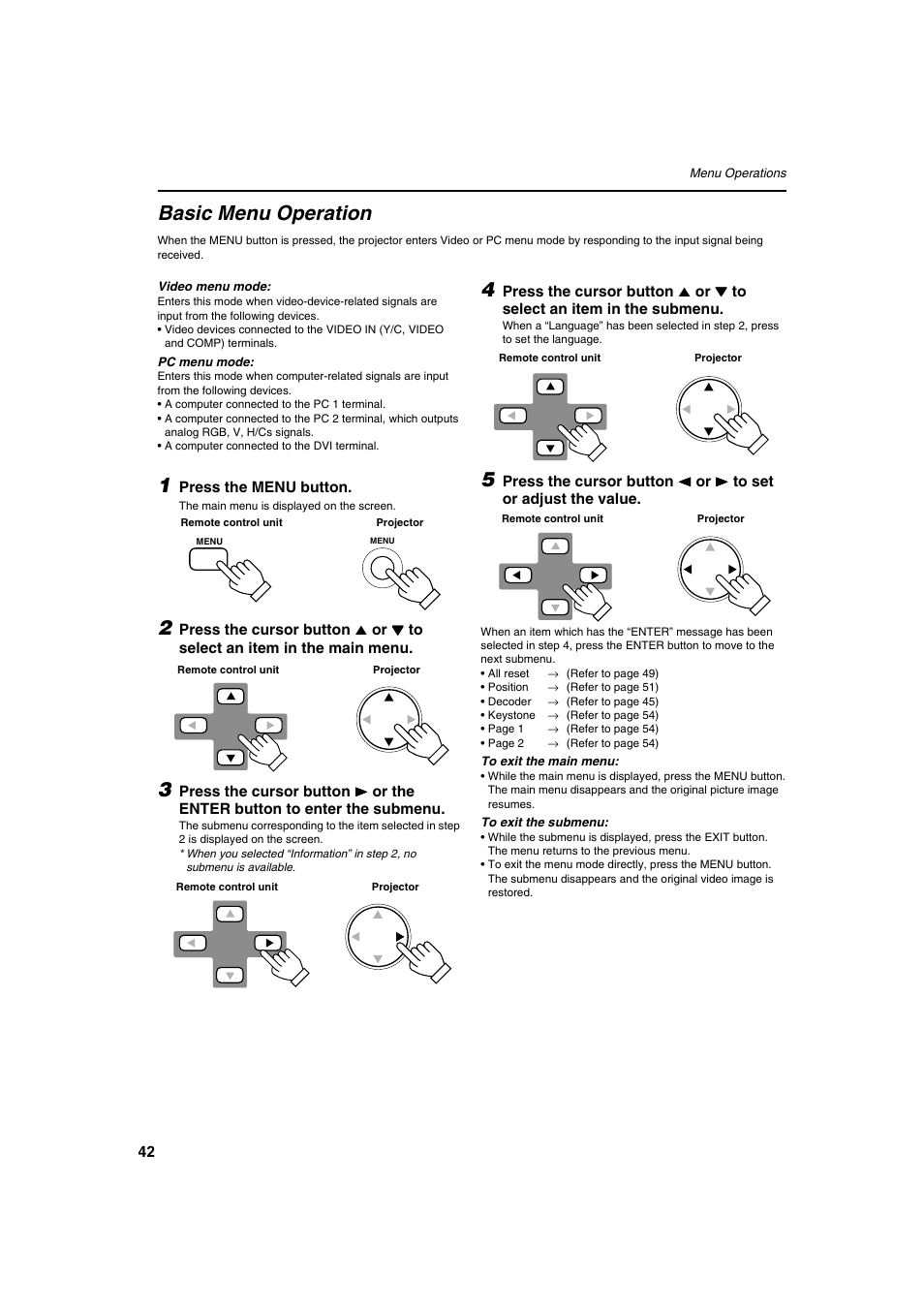 Basic menu operation | Meridian Audio FDP-DILA2 User Manual | Page 42 / 80