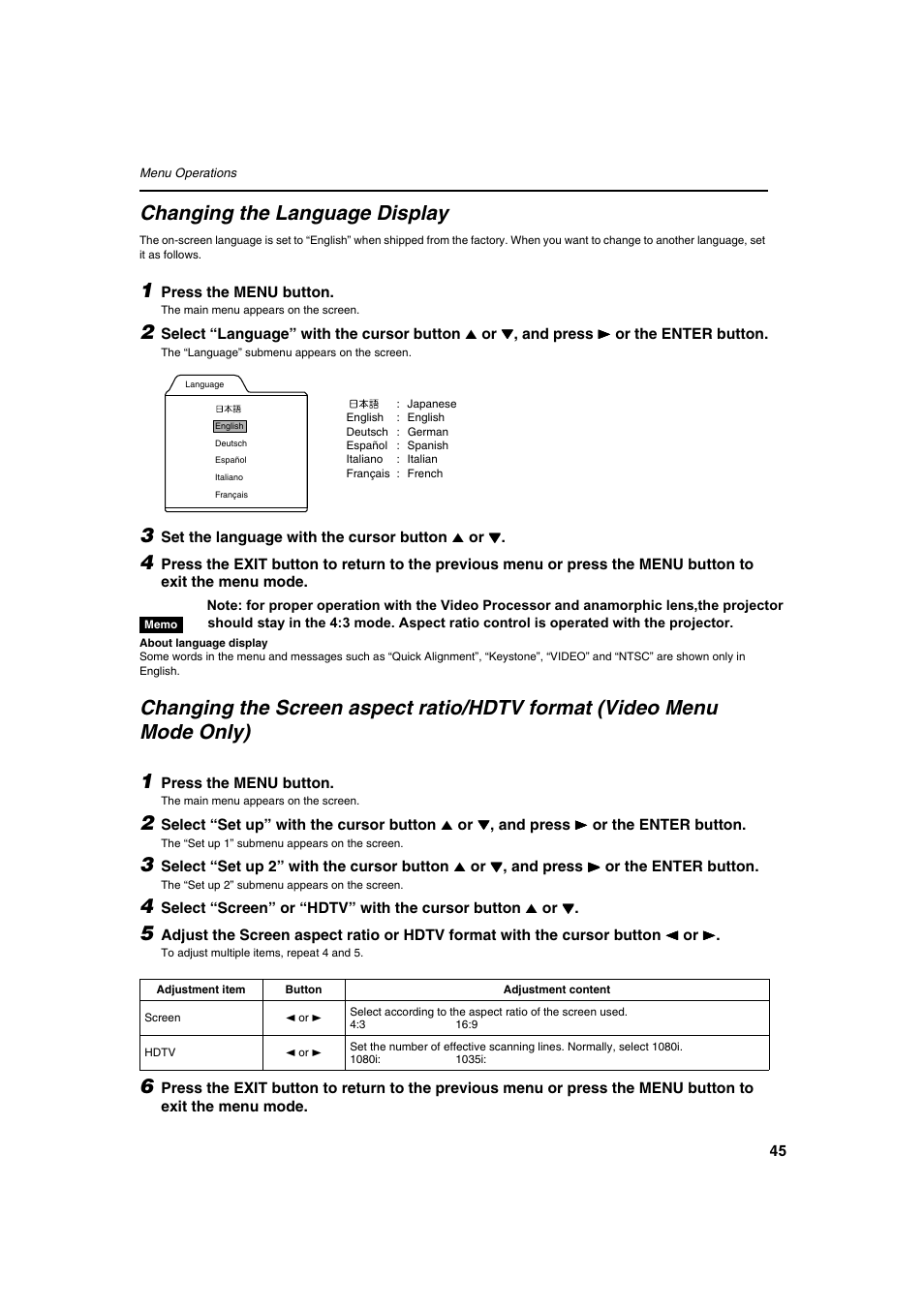 Changing the language display | Meridian Audio FDP-DILA2 User Manual | Page 45 / 80