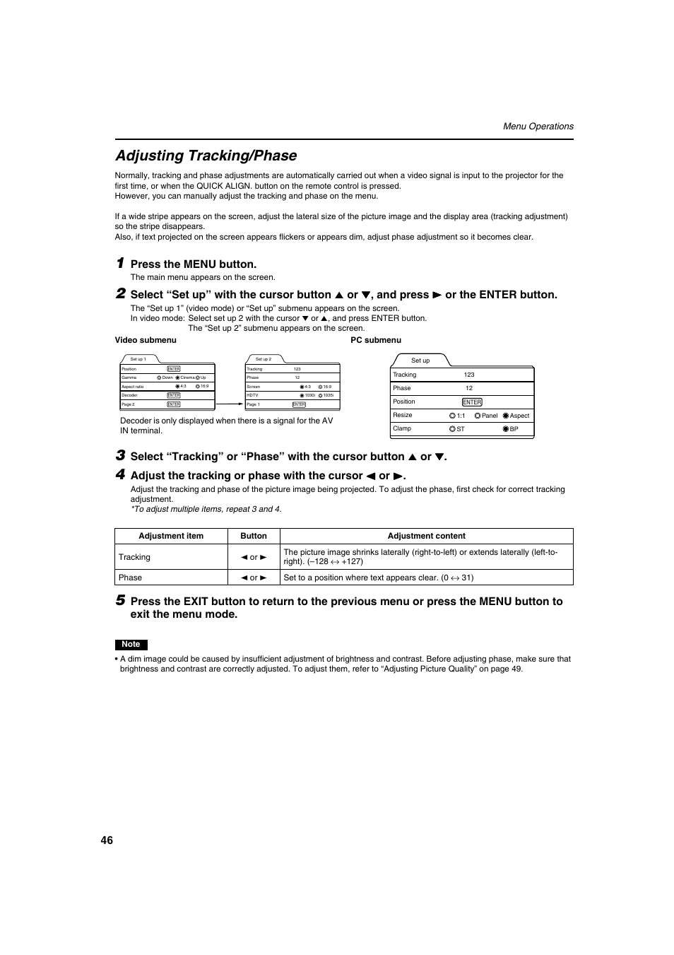 Adjusting tracking/phase, Press the menu button | Meridian Audio FDP-DILA2 User Manual | Page 46 / 80