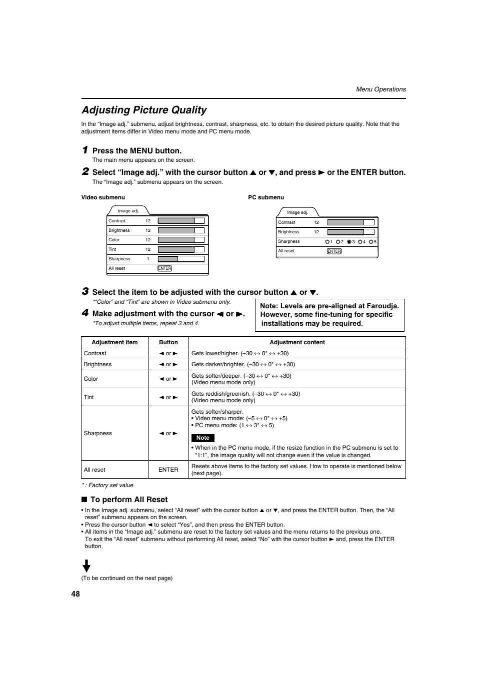 Adjusting picture quality | Meridian Audio FDP-DILA2 User Manual | Page 48 / 80