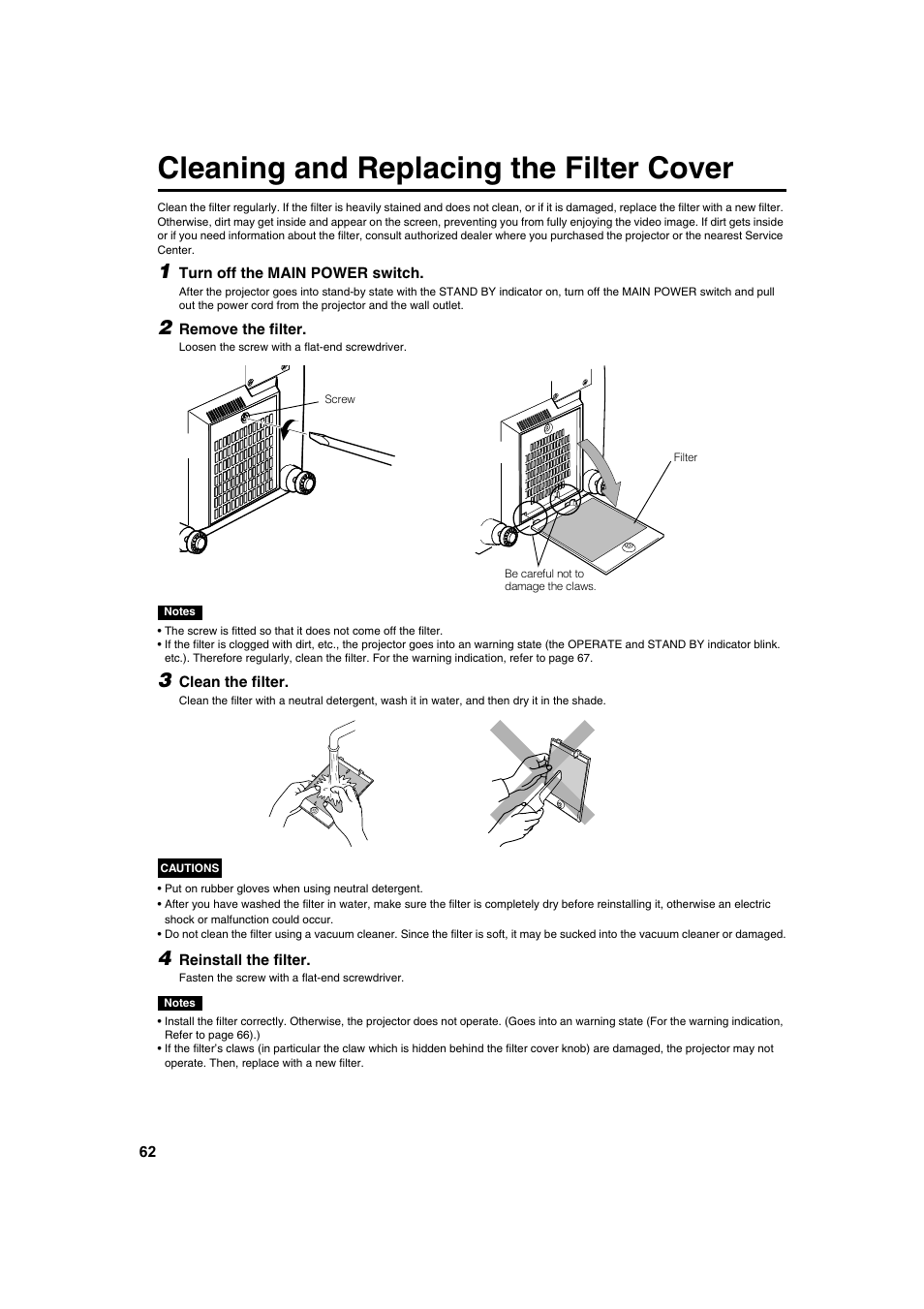 Cleaning and replacing the filter cover | Meridian Audio FDP-DILA2 User Manual | Page 62 / 80