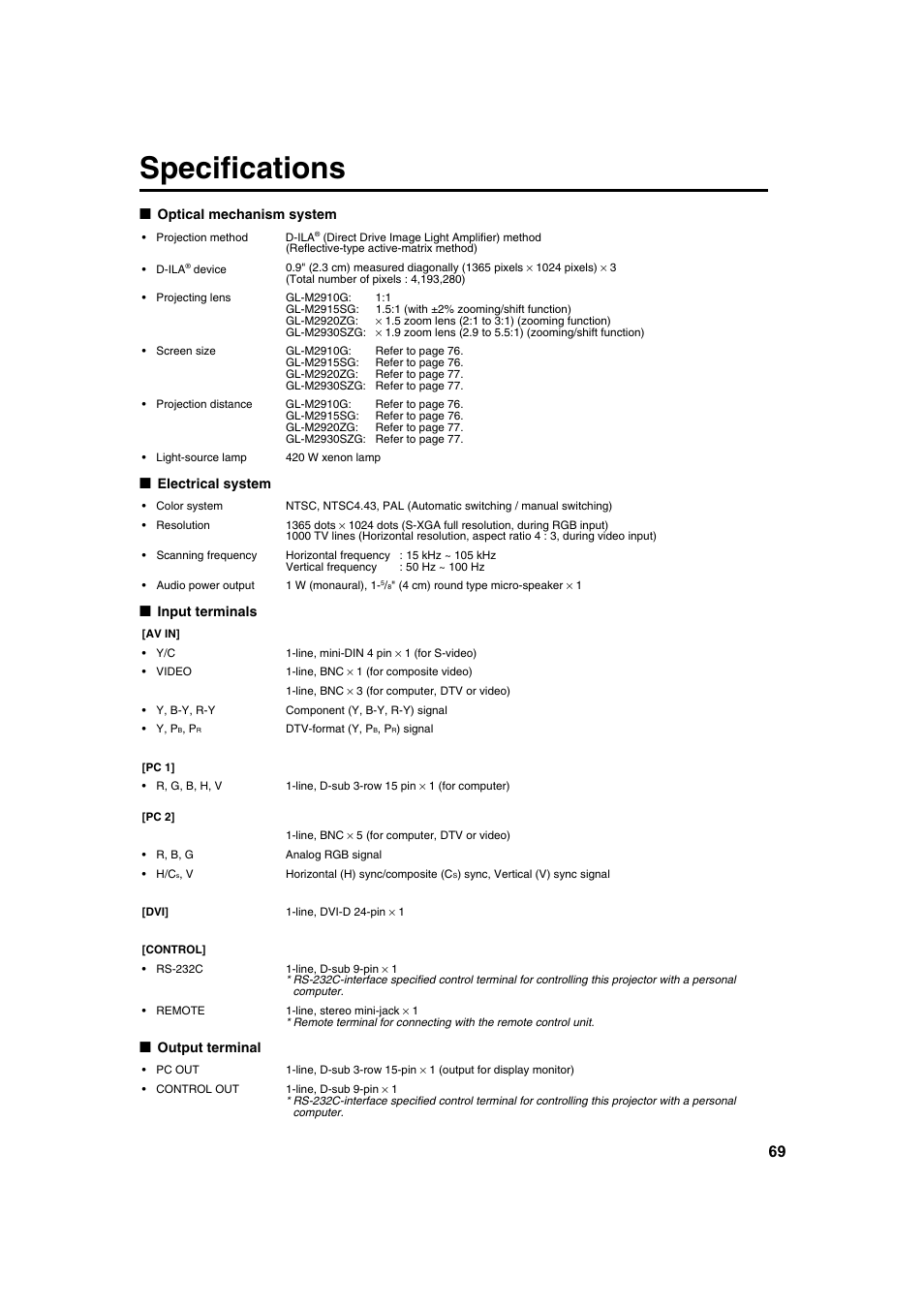 Specifications | Meridian Audio FDP-DILA2 User Manual | Page 69 / 80