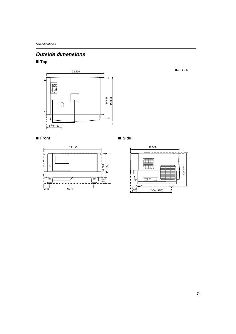 Outside dimensions, Top ■ front ■ side | Meridian Audio FDP-DILA2 User Manual | Page 71 / 80