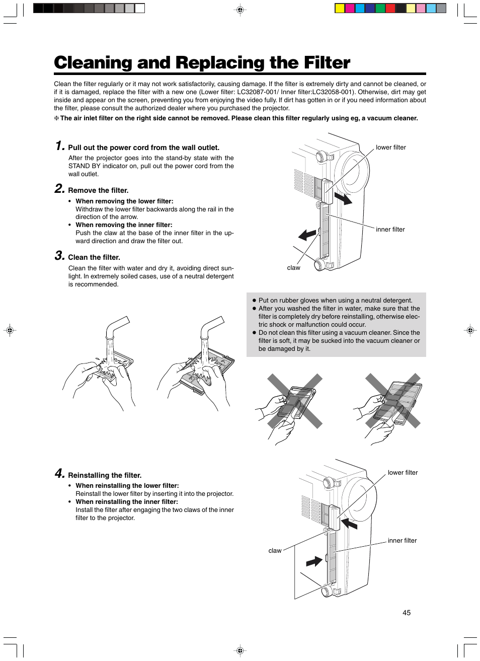 Cleaning and replacing the filter | Meridian Audio FDP-DILA3 User Manual | Page 45 / 57