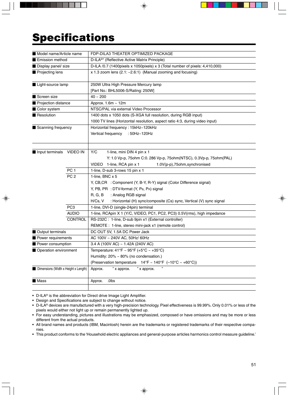 Specifications | Meridian Audio FDP-DILA3 User Manual | Page 51 / 57